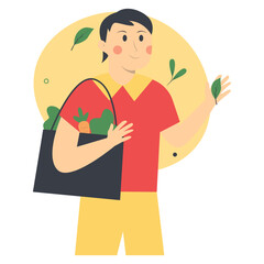 Green Lifestyle Person Character in Cartoon Design. Vector Illustration