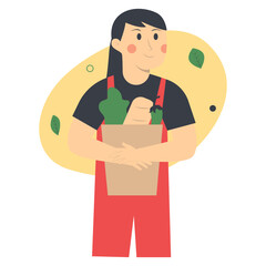 Green Lifestyle Person Character in Cartoon Design. Vector Illustration