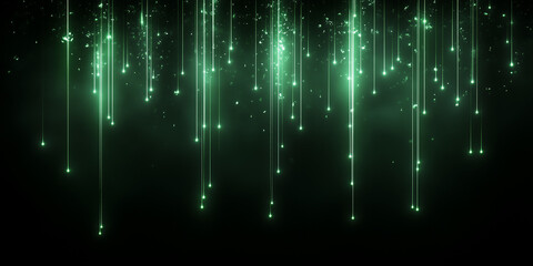 Title: Abstract Green Light Rain on a Dark Background