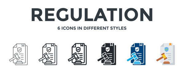 REGULATION icon in different style vector illustration. Designed in thin line, regular line, bold line, glyph, color fill, and flat style can be used for web