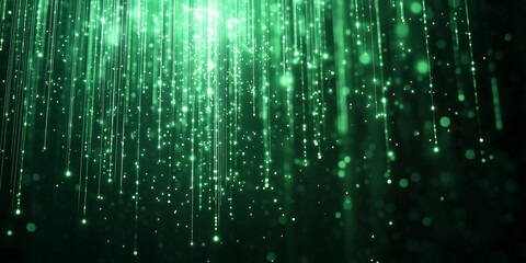 Abstract Green Sparkling Rain on a Dark Background