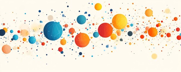 Abstract network connections with colorful spheres and interconnected dots, symbolizing digital communication and modern technology, set against a light beige backdrop