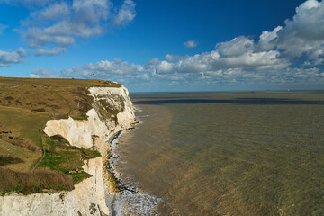 white cliffs of Dover along the coastline of Kent in England.