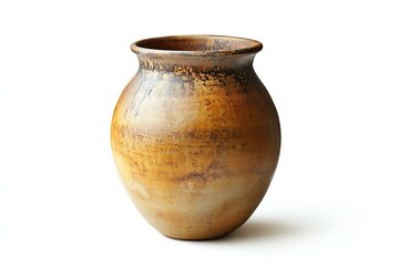 A rustic, round pottery vase with a warm, earthy tone, showcasing a smooth surface and traditional craftsmanship.