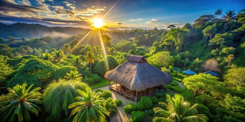 Vanuatu Bungalow Drone Photography: Lush Forest Escape - Island Paradise Aerial View