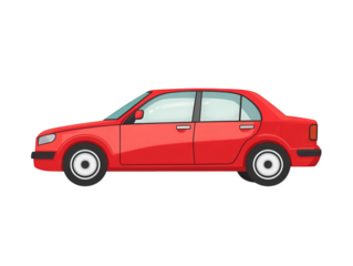 a red sedan car is shown in profile view on a transparent background the vehicle is illustrated in a simple cartoon style