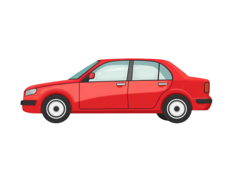a red sedan car is shown in profile view on a transparent background the vehicle is illustrated in a simple cartoon style
