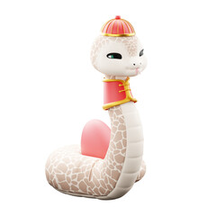 Naklejka premium Cute Chibi Snake with Chinese Elements 3D Model. Cute 3D Snake Character Animation standing with its body wrapped around an egg with its eyes slightly closed. Illustration Design