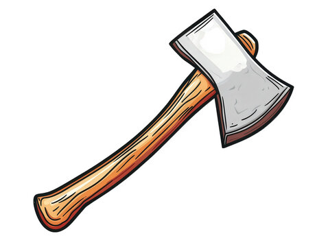 a hand-drawn illustration of an axe with a wooden handle the axe is in a cartoon style and has a sharp blade it is isolated on a transparent background