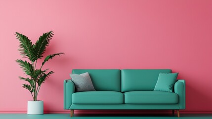 Modern Living Room with Sleek Couch and Greenery