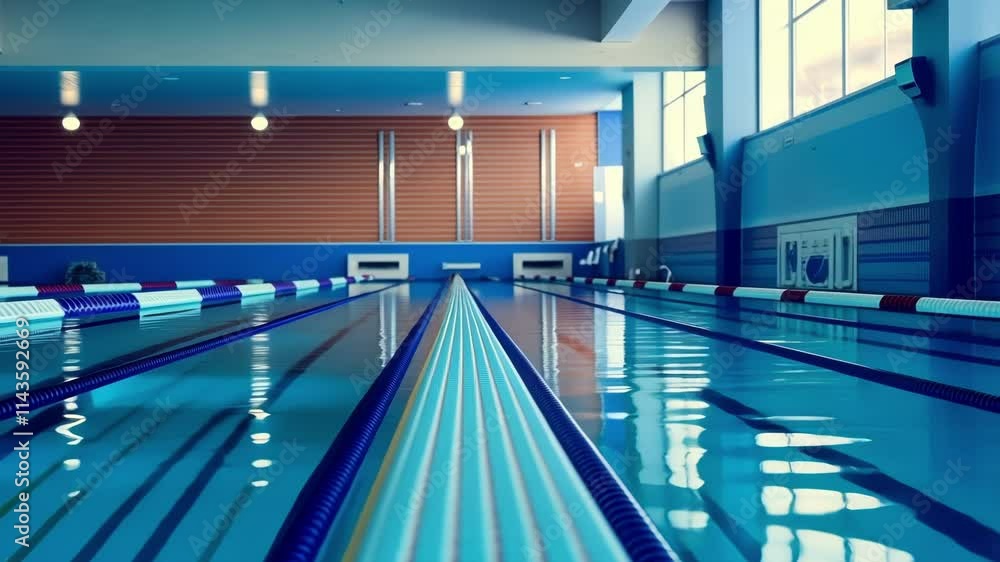 Poster out of focus diving boards and slides stretching towards the ceiling.