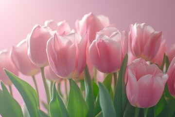 Fototapeta premium Elegant pink tulip bouquet on pastel pink background for valentine s day and special occasions