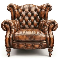 Luxurious antique style tufted leather Chesterfield armchair in an elegant ornate vintage interior setting