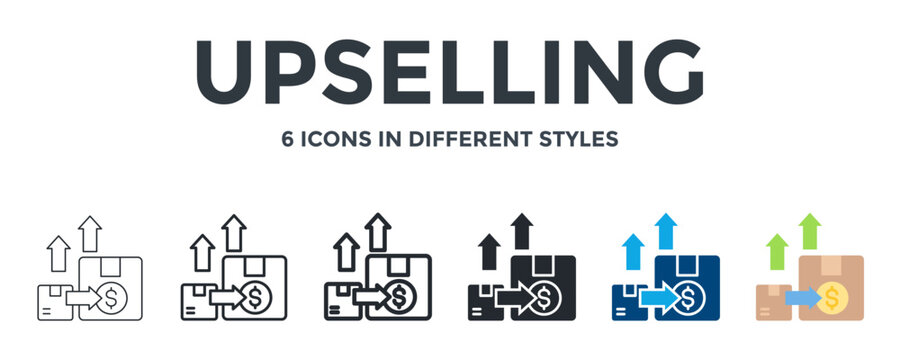 UPSELLING icon in different style vector illustration. Designed in thin line, regular line, bold line, glyph, color fill, and flat style can be used for web