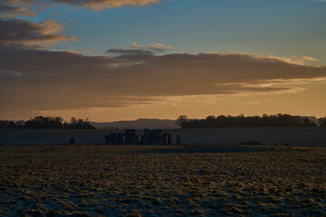 Stonehenge, prehistoric monument of a megalithic rock circle.