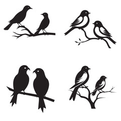 Set of Love Birds on a Branch silhouette
