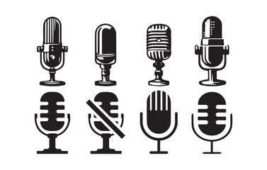  mic vector icon set. mike button. speaker speech vintage mic sign. singer music podcast interview voice record microphone vector symbol.