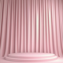 Pink Podium Mockup with Draped Curtains - Elegant Product Display