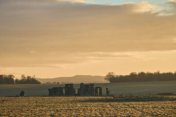Stonehenge, prehistoric monument of a megalithic rock circle.