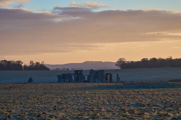 Stonehenge, prehistoric monument of a megalithic rock circle.