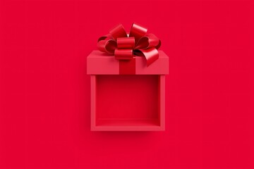 Red Gift Box with Ribbon Bow in a red backgrond.generative AI  