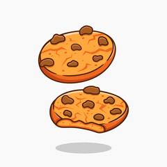 Chocolate cookies, sweet dessert icon vector illustration designed in cartoon flat style. Bitten cookies and whole cookies. Isolated on white background.
