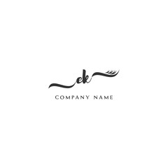 Minimalist EK Logo Design with Abstract Feather Element