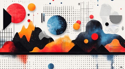 Bold Pinterest board cover template with colorful shapes and icons isolated on a transparent background for DIY and lifestyle content