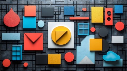 Bold Pinterest board cover template with colorful shapes and icons isolated on a transparent background for DIY and lifestyle content