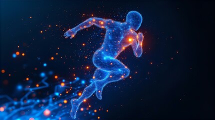 Naklejka premium Abstract Runner: A Glowing Constellation of Energy and Motion in Deep Space