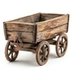 A vintage wooden toy wagon with intricate details and rustic charm, showcasing craftsmanship in a nostalgic design, perfect for collectors or decorative purposes.