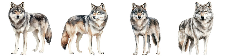 Obraz premium A majestic pack of alpine wolves prowling through the snowy mountain wilderness their powerful frames and alert expressions conveying the raw untamed spirit of nature