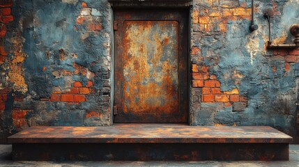 Empty product podium display in grunge room artistic photography isolated environment urban decay concept