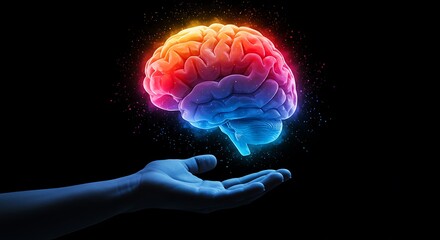 Glowing Brain in Hand Symbol of Knowledge and Creativity . Innovation and Intelligence, mind's potential educational, medical, and artistic projects neuroscience modern design projects