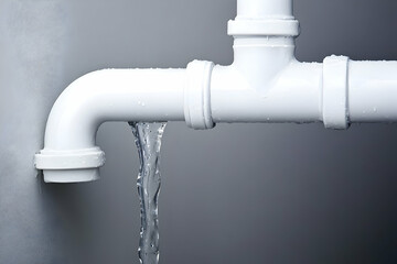 Leaking white PVC pipe with water dripping.
