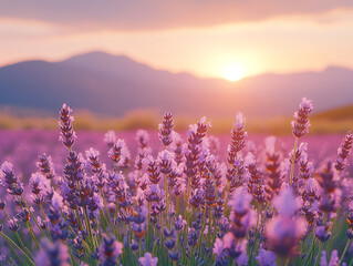 Fototapeta premium Purple lavender flowers sway in the wind under the bright sun