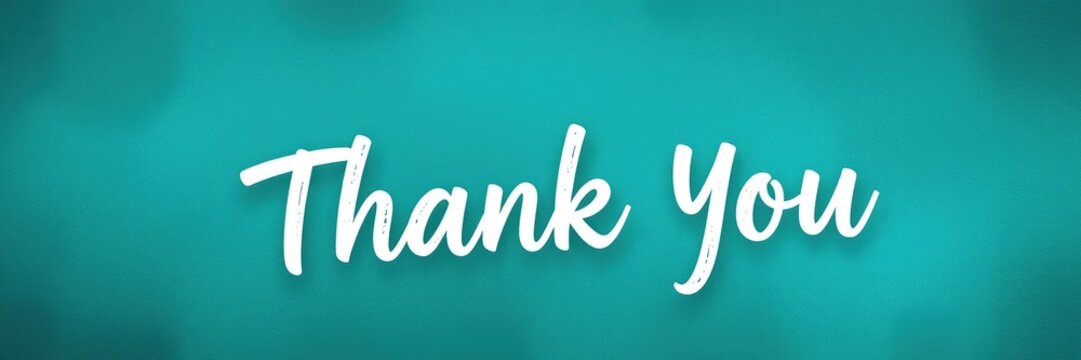 A colorful banner features the phrase thank you in stylish lettering set against a serene teal backdrop, perfect for conveying appreciation on any occasion