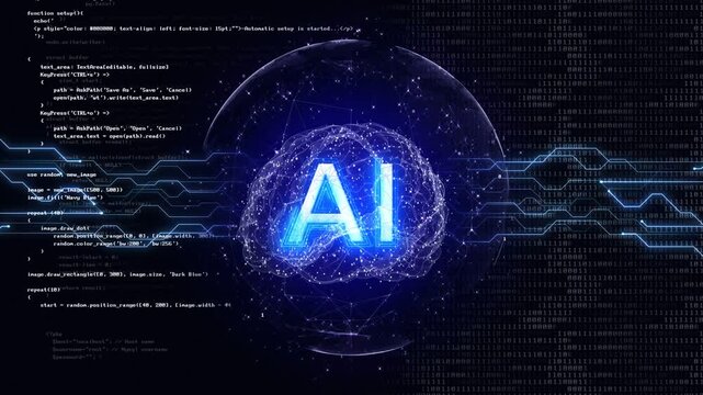 AI Text and Machine Learning Brains Animation, Background, Loop

