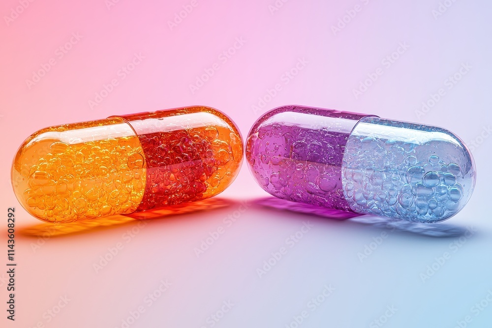 Poster futuristic abstract design of split pill with gradient background