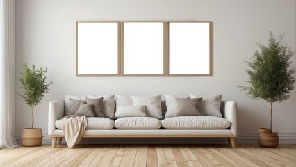 Minimalist Living Room Decor Featuring Neutral Sofa and Artwork