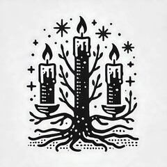 Three candles with a tree-like design.