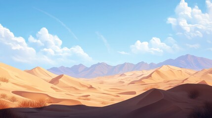 Naklejka premium Serene Desert Landscape Under a Smiling Sky