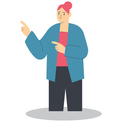 Person Pointing Illustration Isolated on White Background. Flat Vector Character