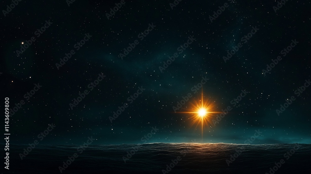 Poster a single bright star shining in an otherwise empty dark sky symbolizing the concept of uniqueness in
