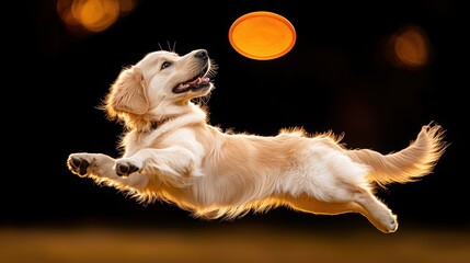 Energetic golden retriever leaps to catch in lively park scene