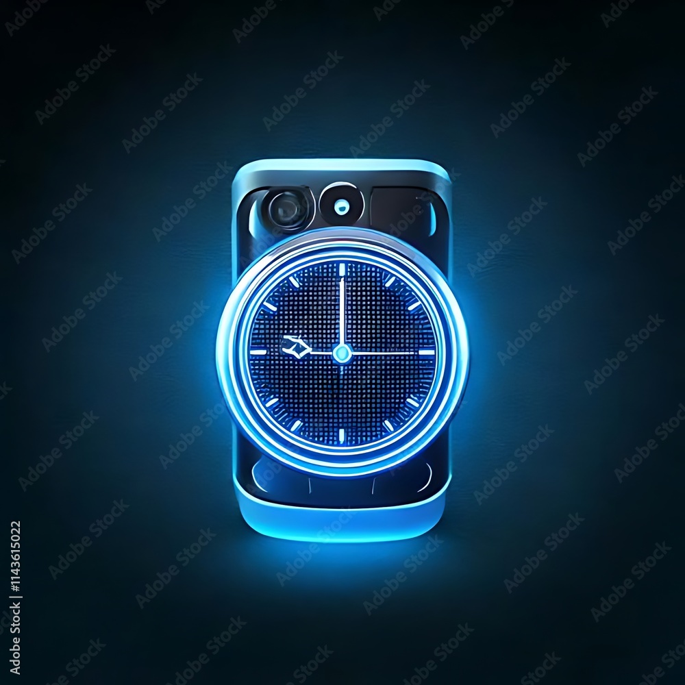 Poster this neon icon features a smart speaker with a clock symbol, suggesting timer functionality.