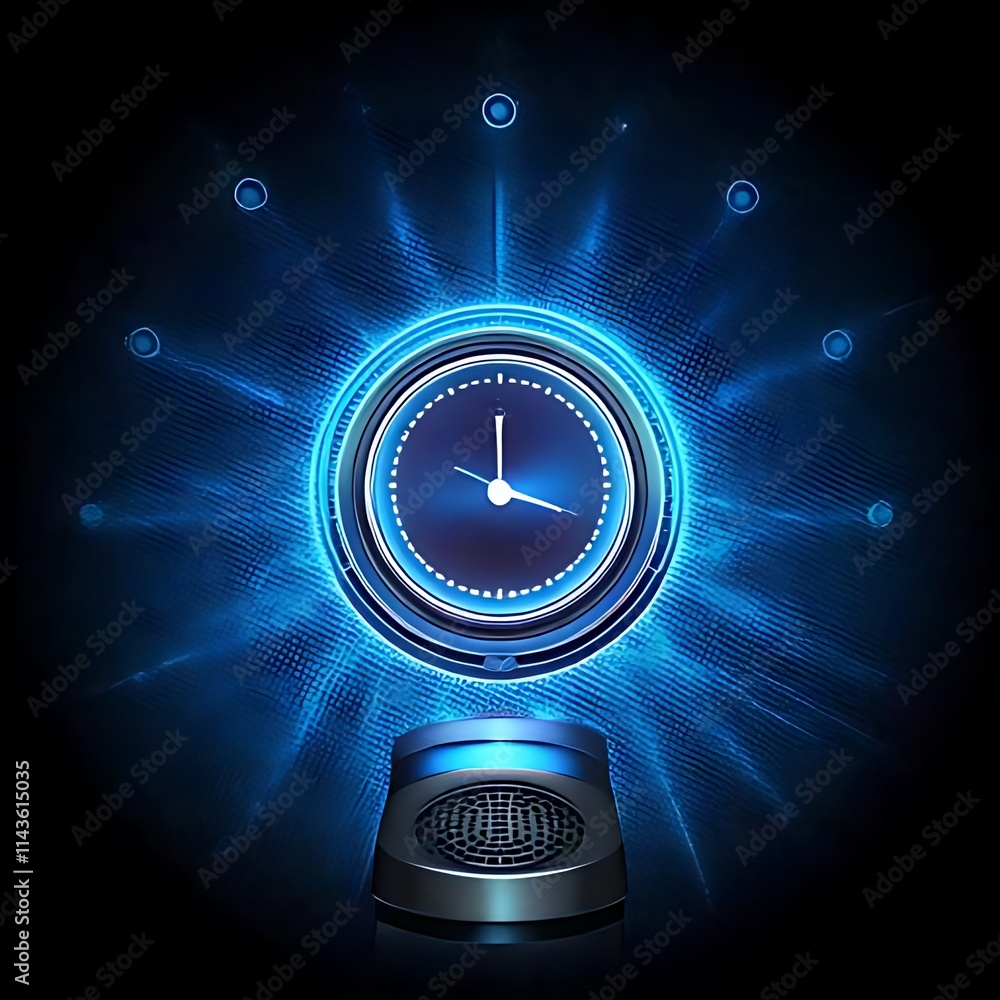 Poster this neon icon features a smart speaker with a clock symbol, suggesting timer functionality.
