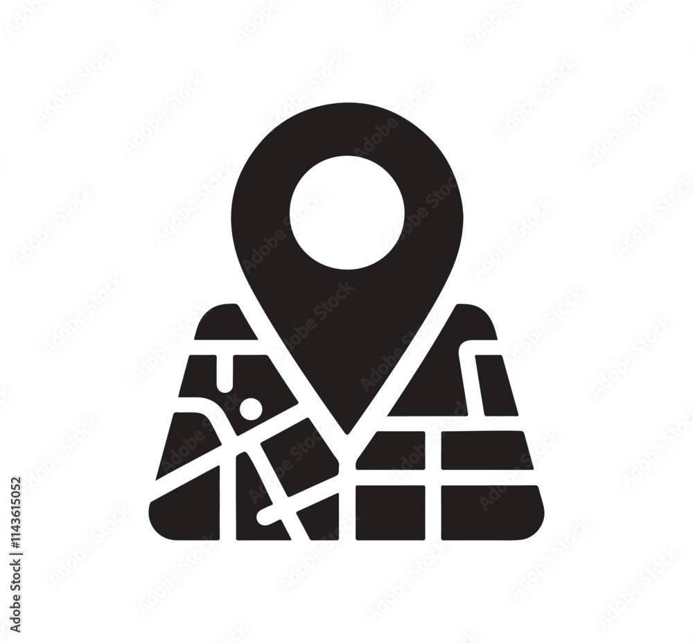 Poster map and location pin icon vector. map pin location sign icon vector illustration, black location pin
