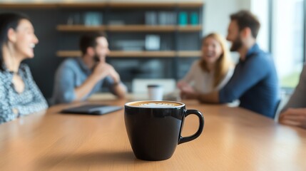 Fototapeta premium Coffee cup on table during a meeting.