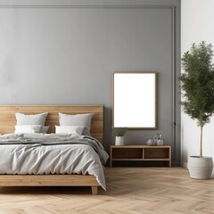Modern Bedroom Design With Wooden Bed and Gray Walls
